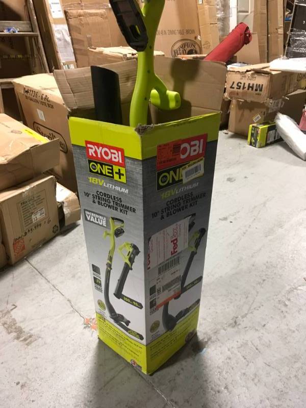 lot 17 image: RYOBI ONE 18-Volt Lithium-Ion String TrimmerEdger and Blower Combo Kit 2.0 Ah Battery and Charger Included USED in working conditions