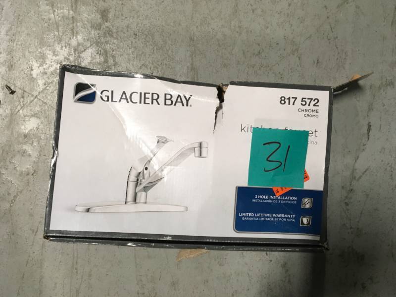 lot 31 image: Glacier Bay Single-Handle Standard Kitchen Faucet in Polished Chrome in good conditions