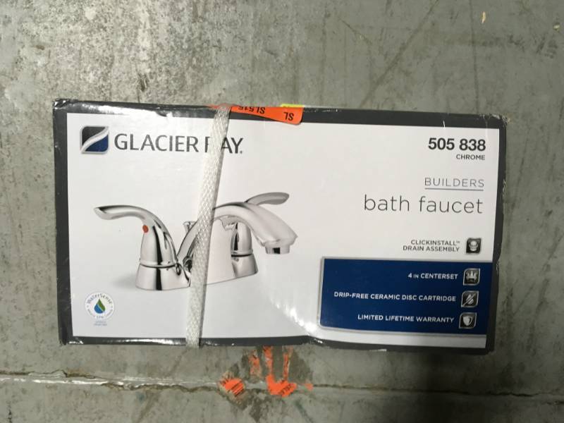lot 48 image: Glacier Bay Builders 4 in. Centerset 2-Handle Low-Arc Bathroom Faucet in Chrome in good conditions
