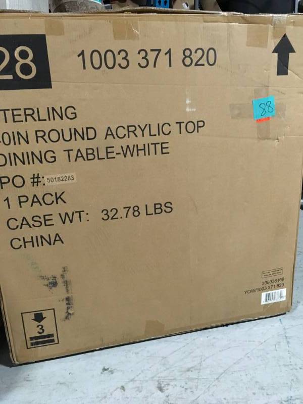 lot 88 image: Hampton Bay Commercial Aluminum 40 in. Round Outdoor Acrylic Top Dining Table in White in good conditions