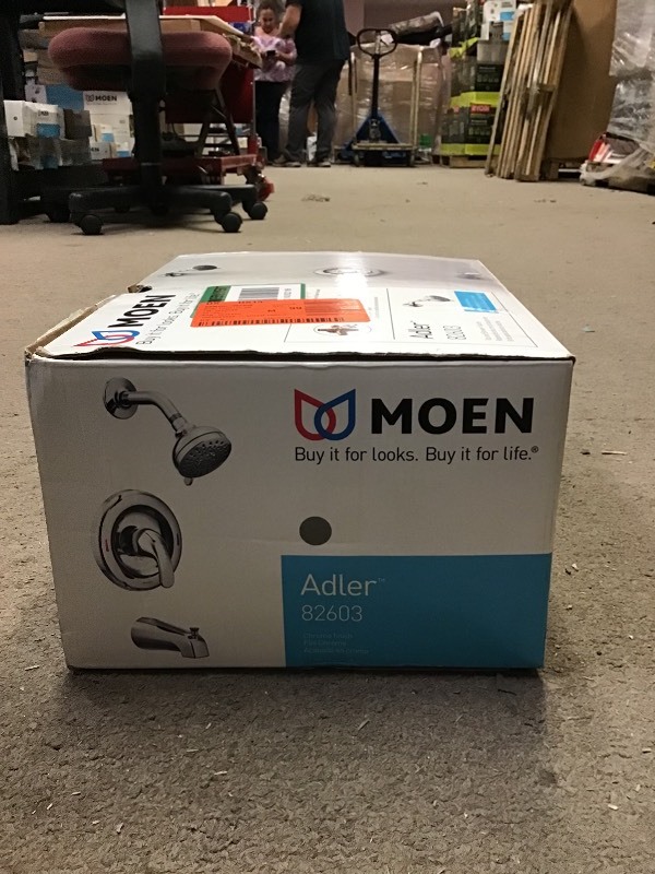lot 107 image: MOEN Adler Single-Handle 4-Spray Tub and Shower Faucet with Valve in Chrome (Valve Included) in good conditions