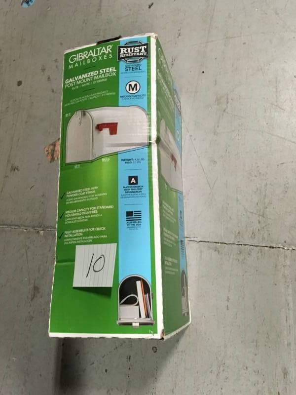 lot 10 image: Gibraltar Mailboxes Elite White Medium Galvanized Steel Post-Mount Mailbox not used