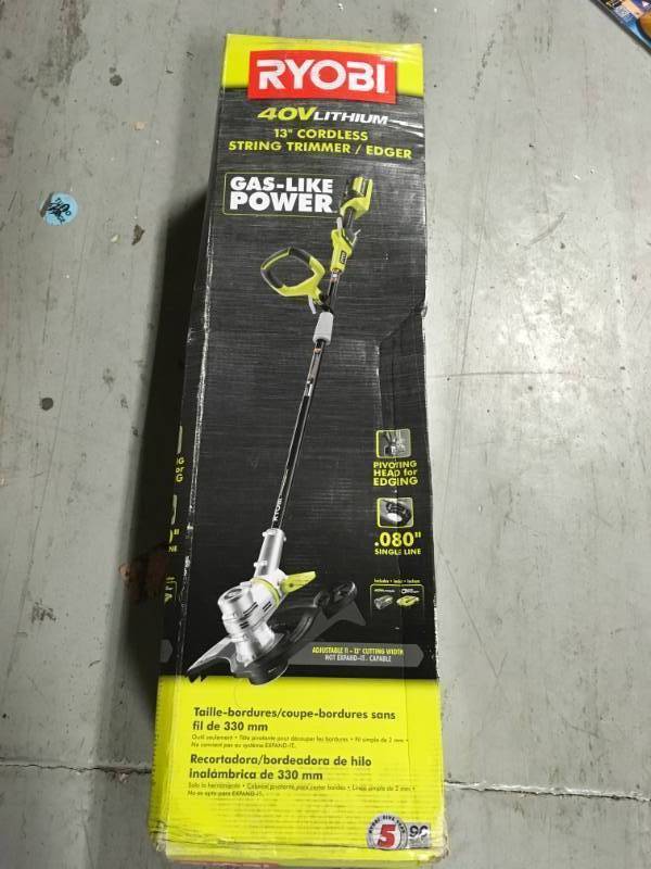 lot 12 image: RYOBI 40-Volt Lithium-Ion Cordless String TrimmerEdger - 2.6 Ah Battery and Charger Included not used