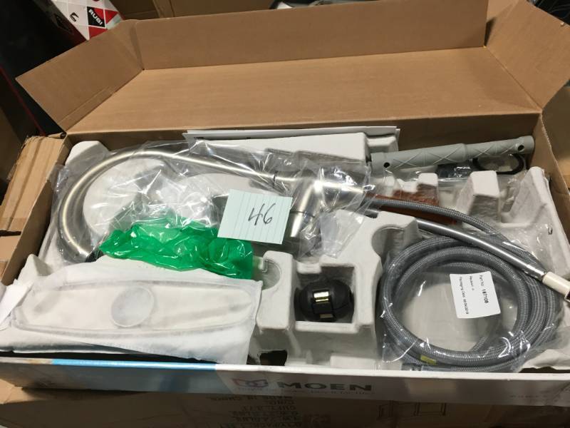 lot 46 image: MOEN Kleo Single-Handle Pull-Down Sprayer Kitchen Faucet with Reflex and Power Clean in Spot Resist Stainless in good conditions