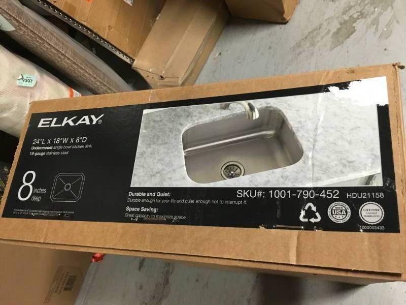 lot 66 image: Elkay Undermount Stainless Steel 24 in. Single Bowl Kitchen Sink in good conditions