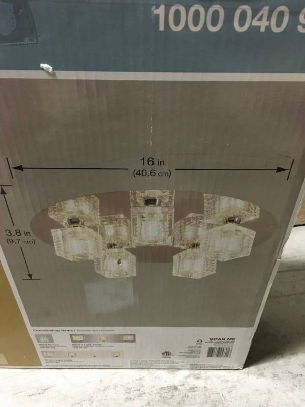 lot 78 image: Hampton Bay Olivet 16 in. 5-Light Chrome Flush Mount with Cube Glass Shades in good conditions