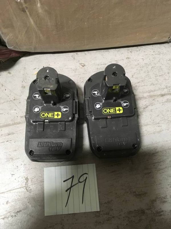 lot 79 image: RYOBI LITHIUM 18 V BATTERY PACK (2) in good conditions
