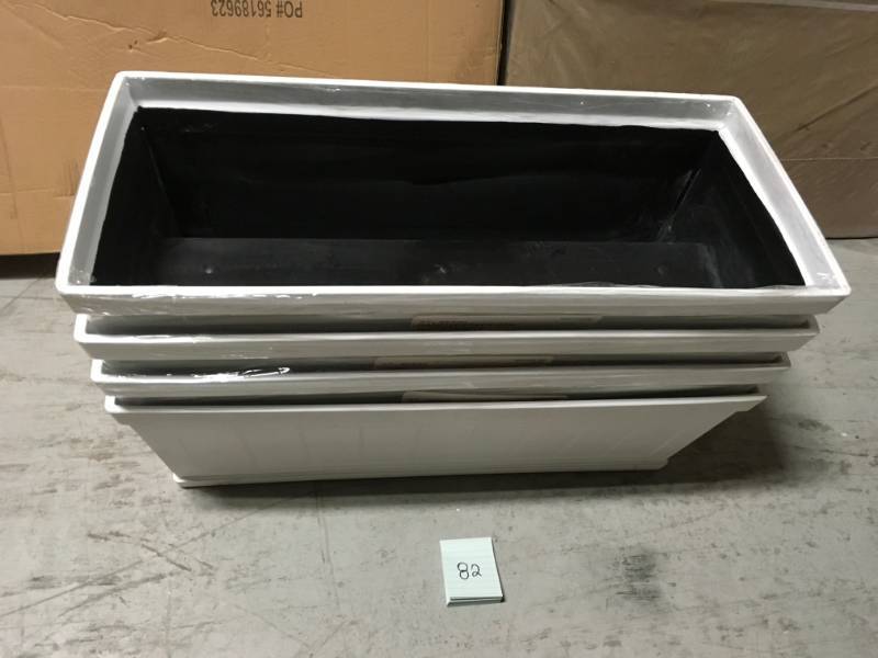 lot 82 image: Hanover 27 in. White Resin Beadboard Deck Rail Planter in good conditions
