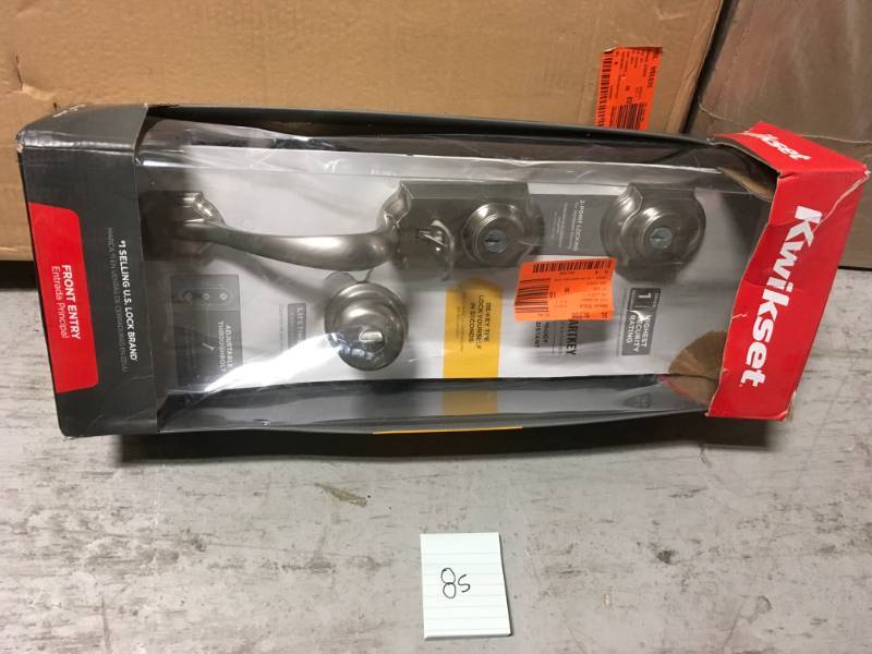 lot 85 image: Kwikset Montara Satin Nickel Single Cylinder Door Handleset with Juno Entry Door Knob Featuring SmartKey Security in good conditions