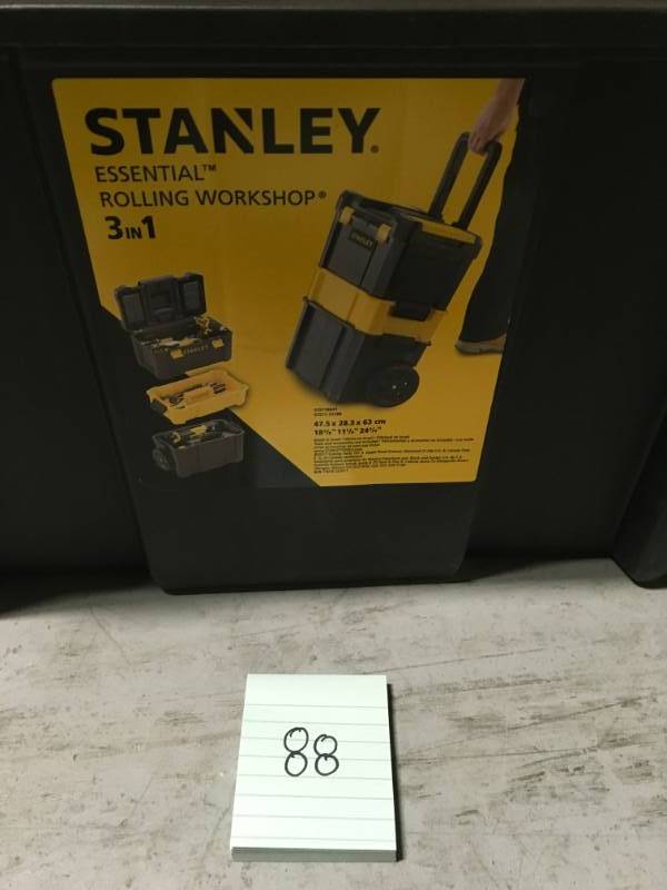 lot 88 image: Stanley Essential 19 in. 3-in-1 Detachable Tool Box Mobile Work Center MISSING 3 WHEELS