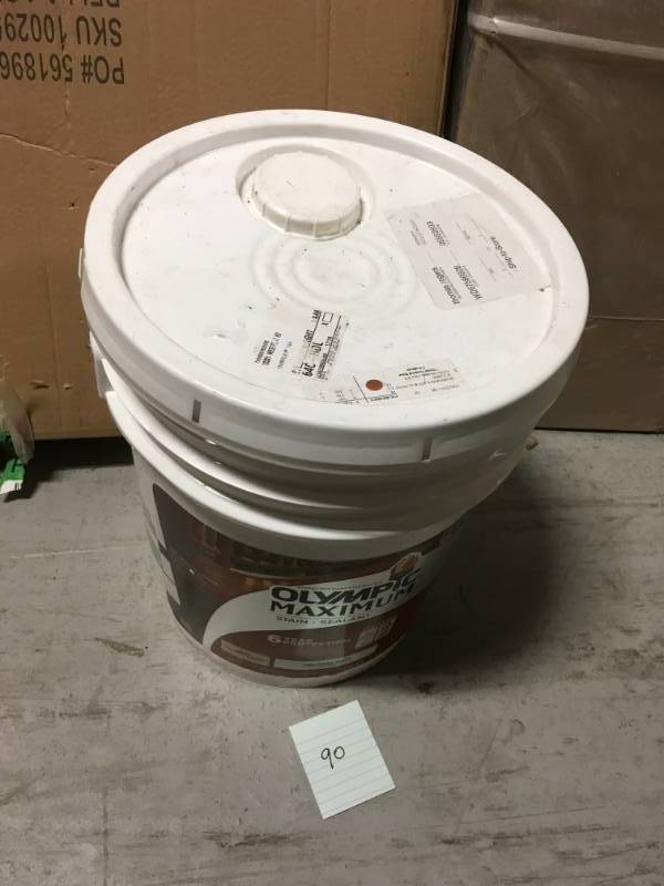 lot 90 image: Olympic Maximum 5 gal. Neutral Base Semi-Transparent Exterior Stain and Sealant in One in good conditions