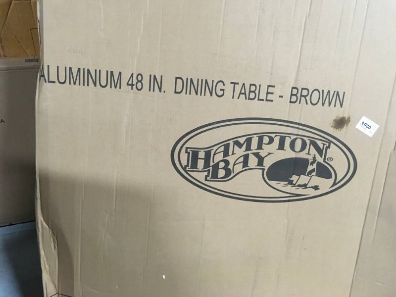 lot 92 image: Hampton Bay Commercial Grade Aluminum Brown Round Outdoor Dining Table in good conditions