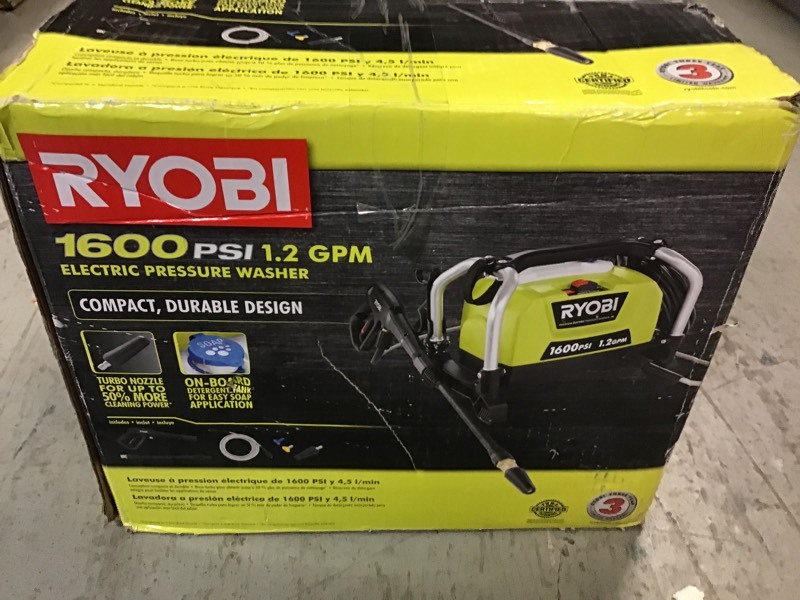 lot 109 image: RYOBI 1,600 PSI 1.2 GPM Electric Pressure Washer in good conditions