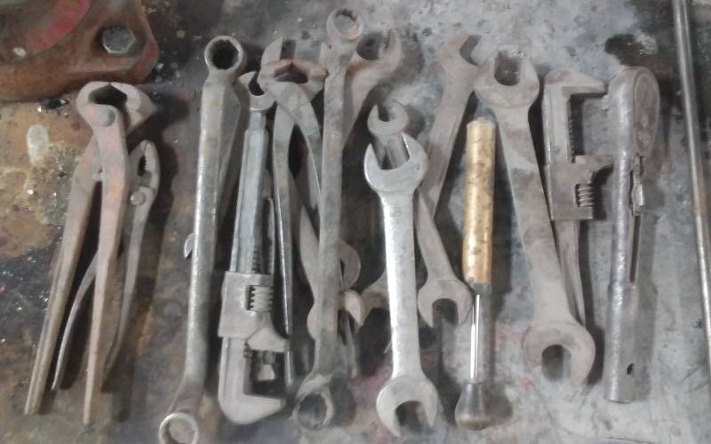 lot 12 image: Box Lot Of Vintage Wrenches & Other Tools