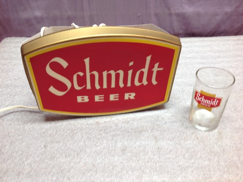 lot 60 image: Schmidt Beer Sign & Glass