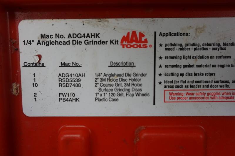 lot 127 image: Mac Tools Model ADG4AHK 14 Angle Head Die Grinder Kit With Case