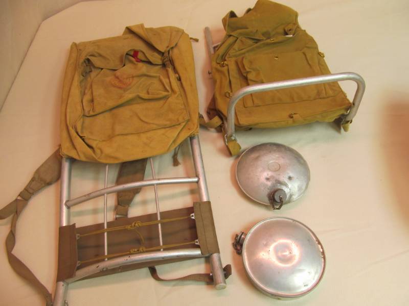 lot 47 image: vintage boy scout canteens, back packs