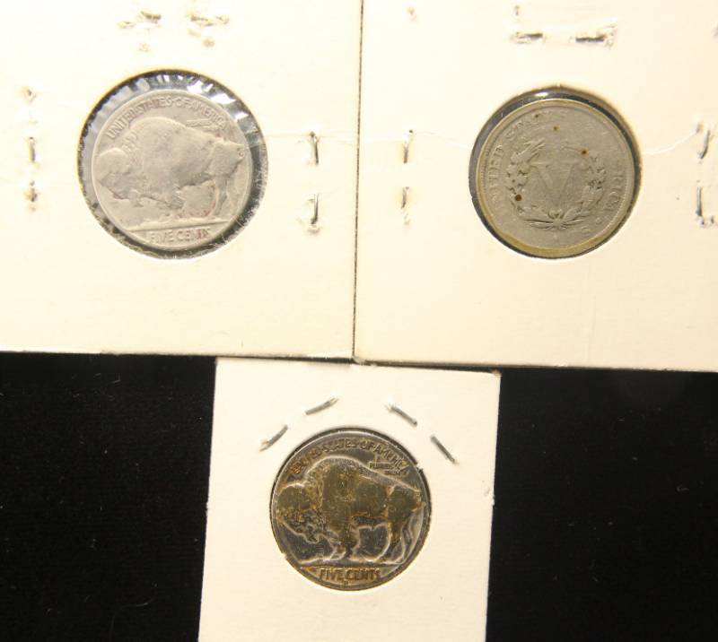 GROUP OF 3 US NICKELS 1909 LIBERTY 1937-P 1937-D BUFFALO