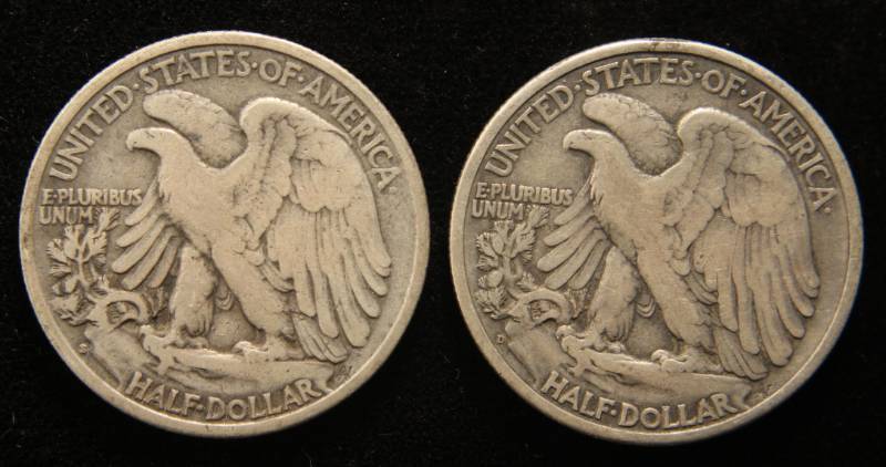 2 WALKING LIBERTY HALF DOLLARS 1939-D 1939-S