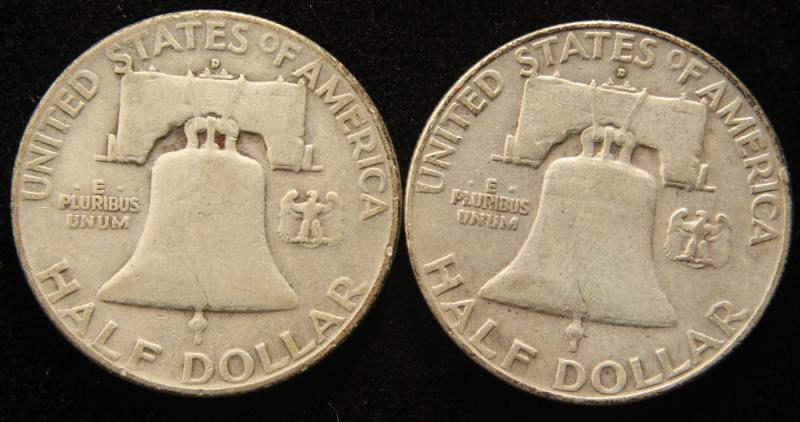 2 FRANKLIN HALF DOLLARS 1954-D 1957-D