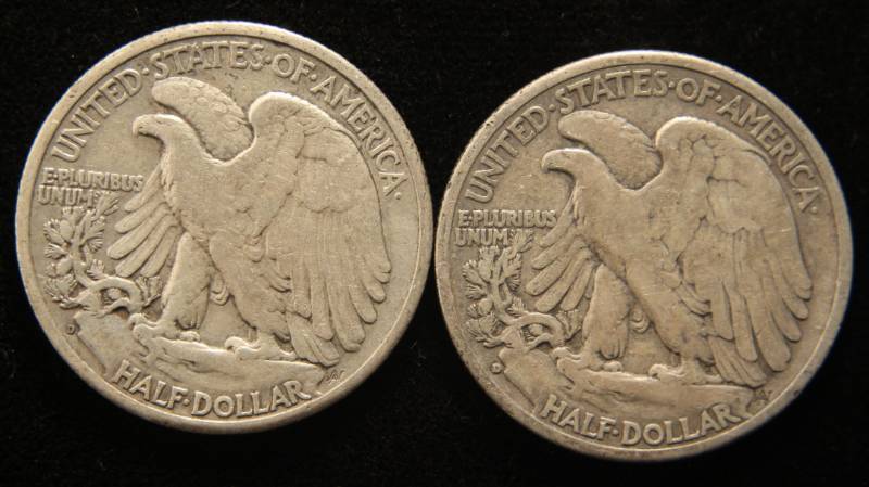 2 WALKING LIBERTY HALF DOLLARS 1943-D 1944-D