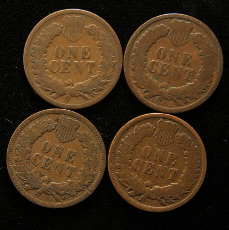 4 INDIAN HEAD CENTS 1887 1898 1906 1908