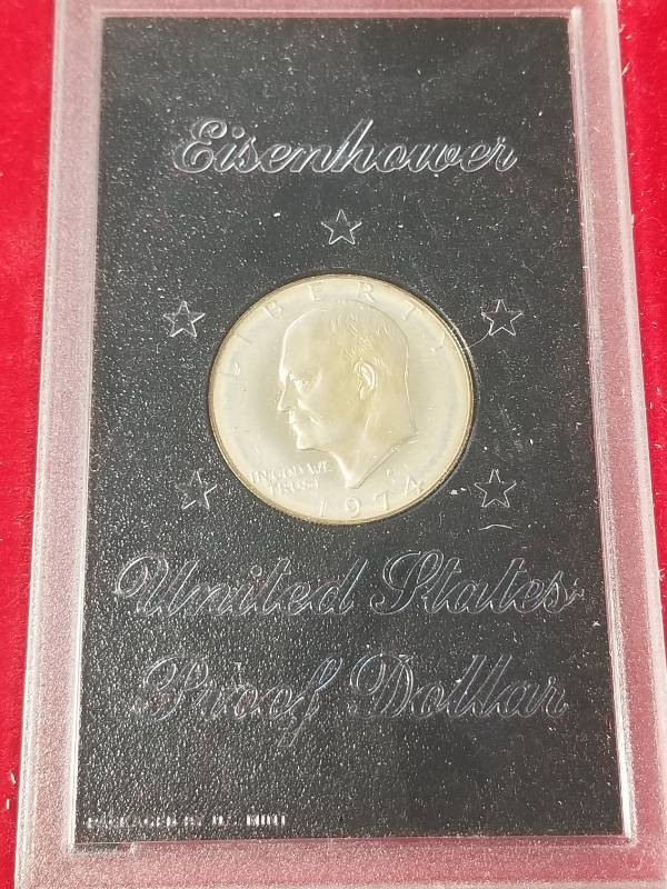 1974-S PROOF 40% SILVER EISENHOWER DOLLAR IN BLACK CASING