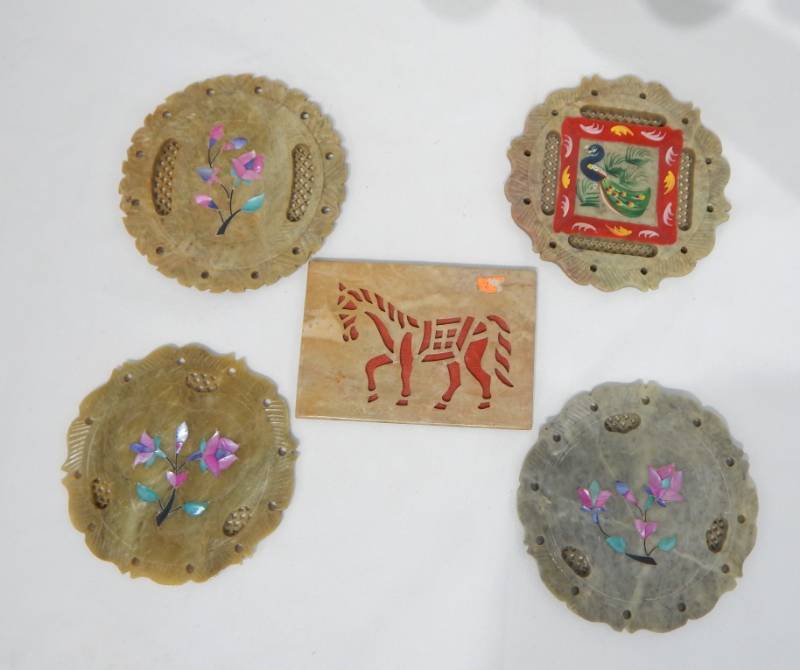 lot 70 image: Set of Vintage Soapstone Plates and Plaque