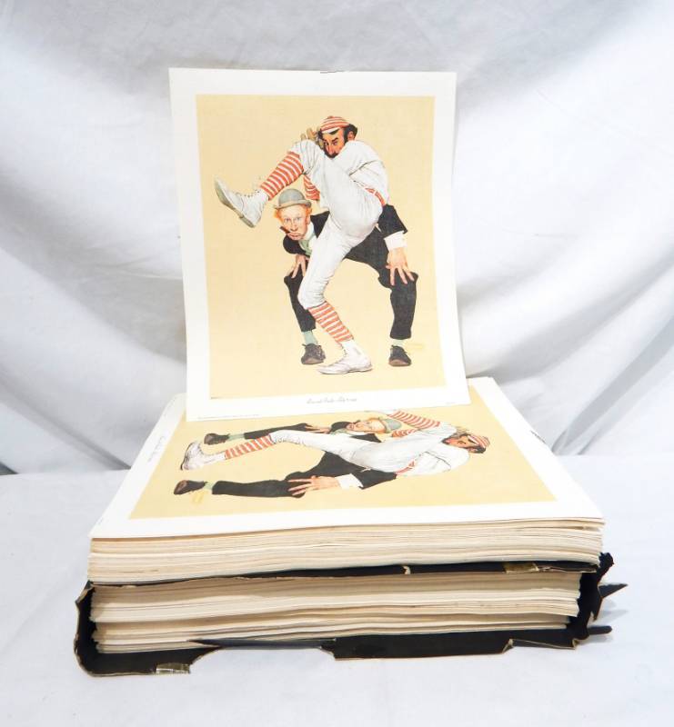 lot 73 image: Large Lot of Vintage 1972 Norman Rockwell Low and Inside Baseball Canvas Prints