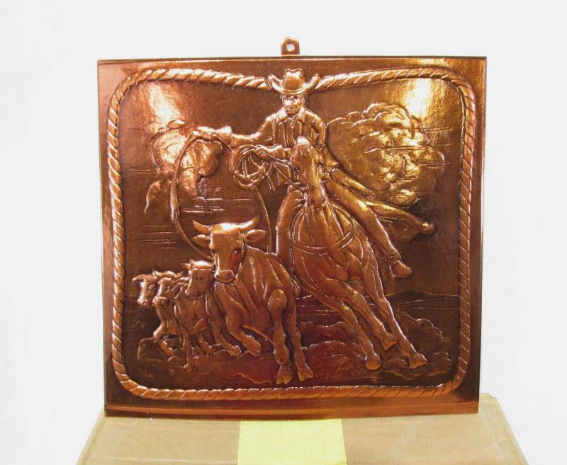 lot 75 image: Huge Lot of New Vintage Western Cowboy Foil Etch Embossed Plak Prints