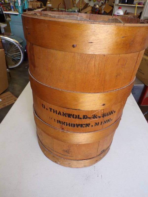lot 60 image: Kirkhoven Wood Barrel and Primitive wood cradle