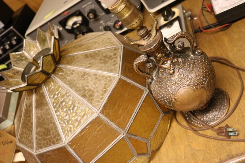 Antique lamp with glass shade...