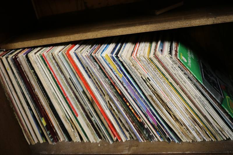 Shelf of vinyl records...