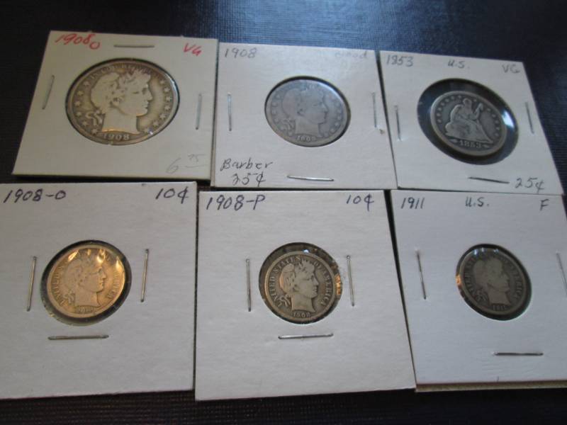 1908 O half  1908 barber 1908 p dim...