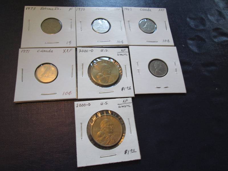 2 dollar coins, 1973 bahamas canadi...