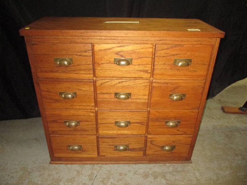 12 drawer oak cabinet