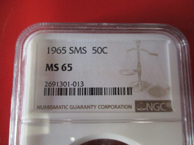 lot 3-6 image: NGC Certified 1965 SMS (Special Mint Set) Kennedy Half Dollar in Mint State 65 Condition.
