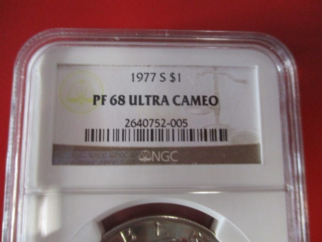 lot 3-10 image: NGC Certified 1977-S (San Francisco Mint) Eisenhower Dollar in Proof 68 Ultra Cameo Condition
