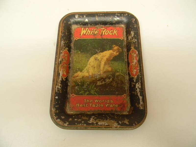 lot 9 image: VINTAGE 1915 WHITE ROCK Table Water Tin Litho Advertising Tip Tray Waukesha, Wisconsin - SEE PICTURES
