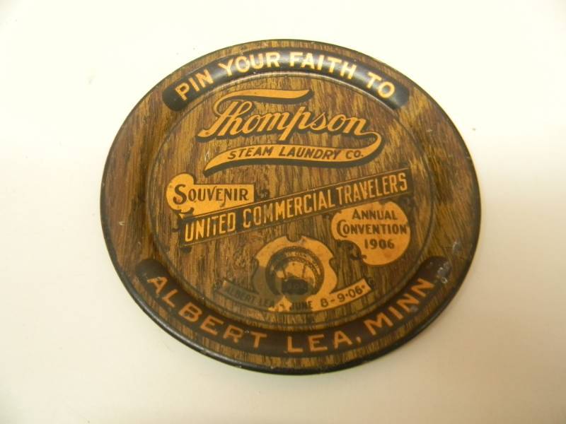 lot 10 image: VINTAGE - VERY RARE - THOMPSON STEAM LAUNDRY CO. ALBERT LEA, MINN TIP TRAY - RARE - NICE - SEE PICTURES