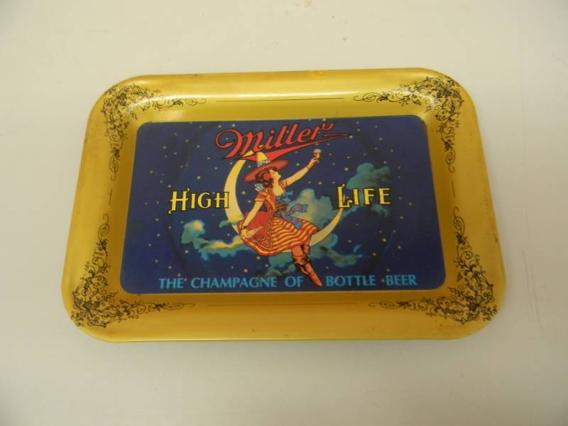 lot 12 image: VINTAGE - MILLER HIGH LIFE LADY ON THE MOON THE CHAMPAGNE OF BOTTLE BEER TIP TRAY - RARE - NICE - SEE PICTURES