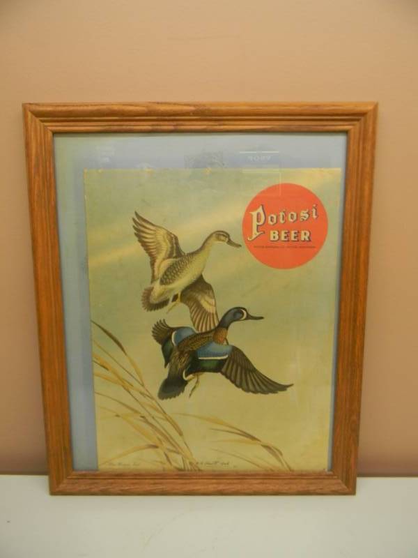 lot 34 image: ORIGINAL EXTREMELY RARE - VINTAGE POTOSI BEER ADVERTISING POSTER POTOSI BREWING CO. POTOSI WISC. - BLUE WINGED TEAL - AWESOME - VERY RARE - APPROX 19 BY 22 - SEE PICTURES