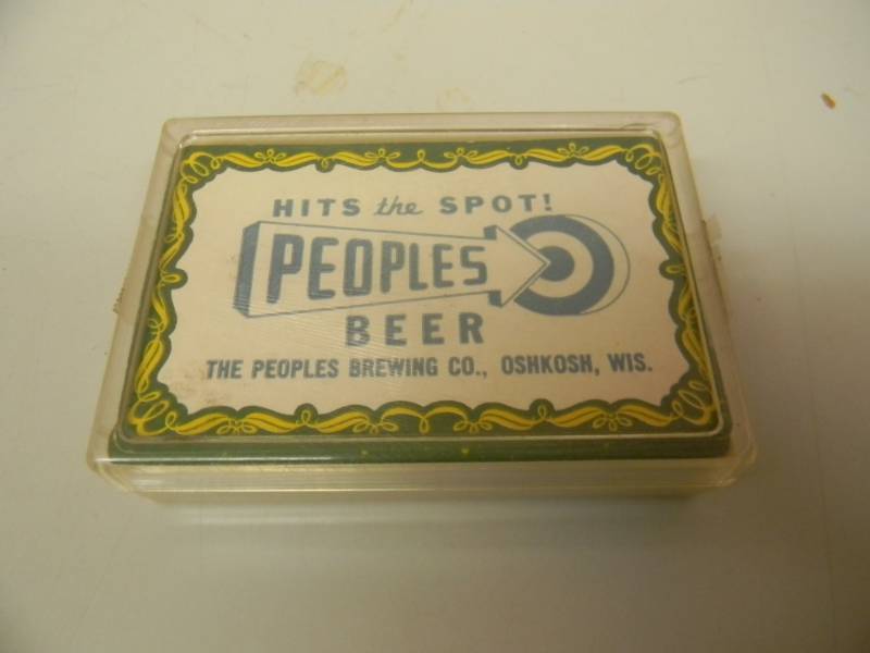 lot 58 image: VINTAGE 1950s PEOPLES BEER PLAYING CARDS - RARE - HITS THE SPOT - THE PEOPLES BREWING CO. OSHKOSH, WIS. - AWESOME COLLECTIBLE - SEE PICTURES