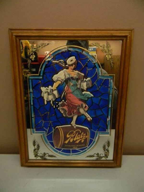 lot 68 image: VINTAGE 1980s BLATZ BEER VALERIE GIRL BAR SIGN  MIRROR - NICE - APPROX 15 BY 19 - SEE PICTURES