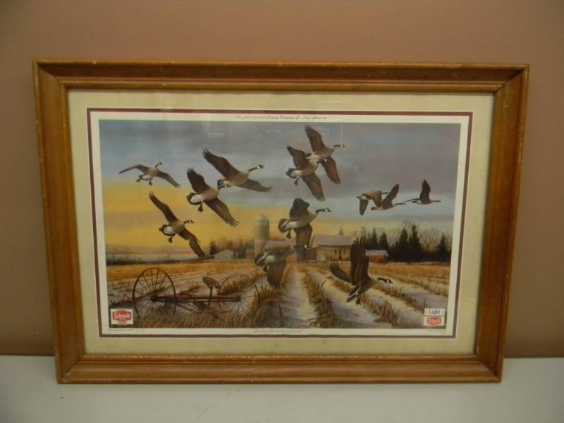 lot 69 image: VINTAGE SCHMIDT BEER EARLY MORNING ARRIVAL FRAMED BAR SIGN - APPROX 27 BY 18 - SEE PICTURES