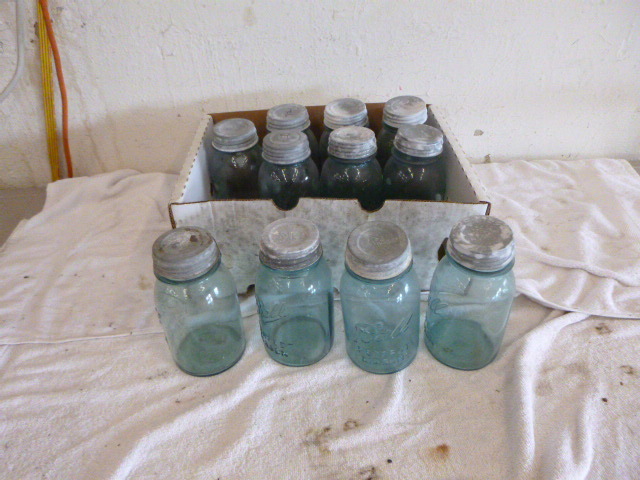 lot 151 image: 11 Ball Blue Glass Canning Jars