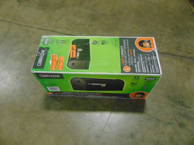 lot 6 image: Gibraltar Mailboxes Edwards Black Steel Post-Mount Mailbox Large with Decorative Door EM160B00