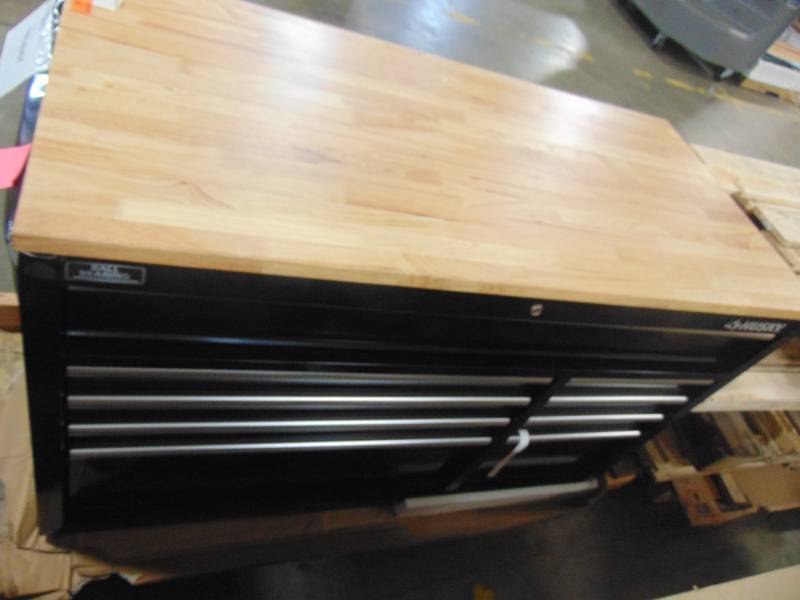 lot 11 image: Husky 52 in. x 24.5 in. D 9-Drawer Mobile Workbench in Black HOTC5209B11M - Top Drawer does not open.