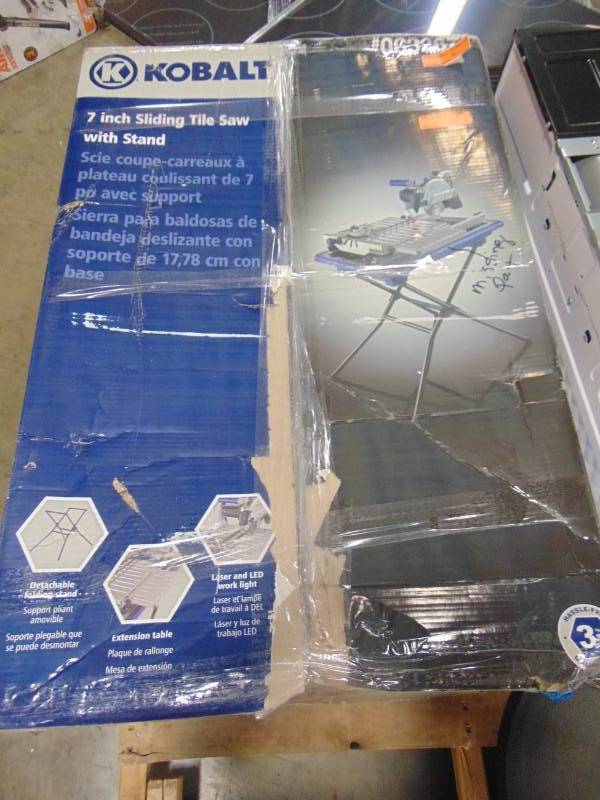 lot 13 image: Kobalt 7-in WetDry Tabletop Sliding Table Tile Saw with Stand KWS S7-06