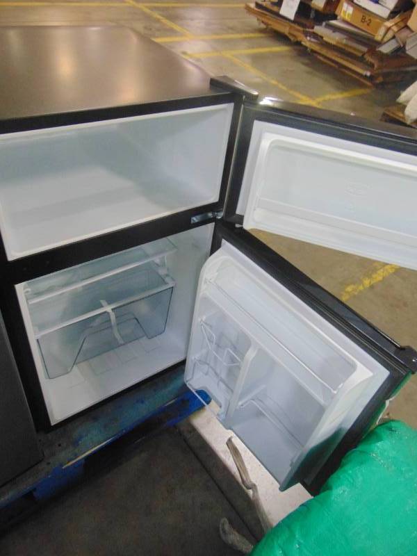 lot 109 image: Amana 3.1 cu. ft. Mini Fridge with Dual Door True Freezer in Stainless Steel Look AMAR31TS1E